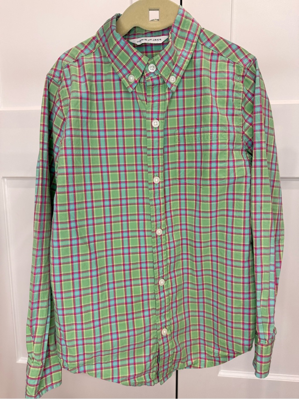 Janie and Jack Mint Green and Pink Plaid Button-Up Shirt